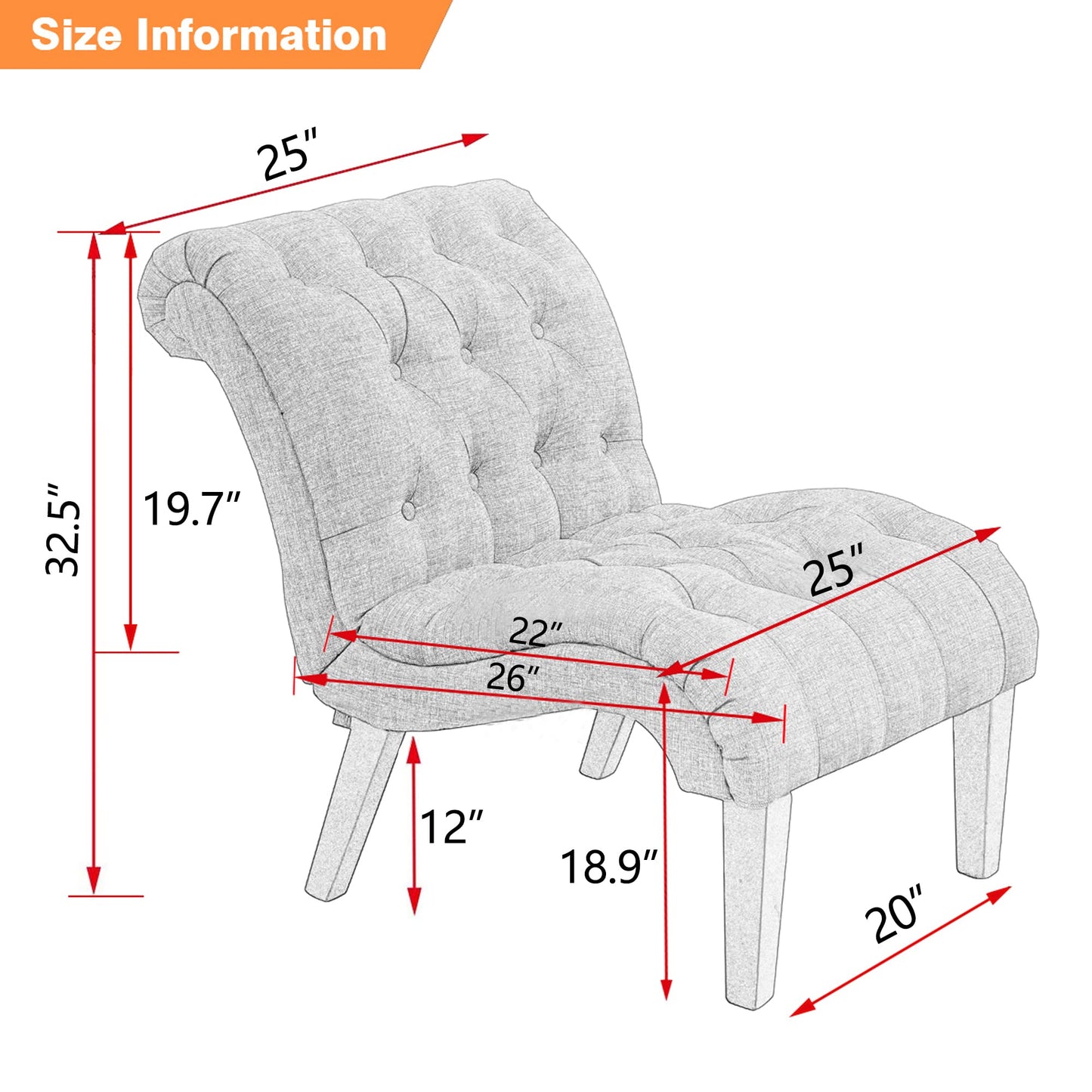 Awonde Modern Accent Chair Armless Bedroom Living Room Chairs